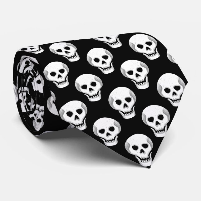 Sketchy Halloween Skull Pattern Tie (Rolled)