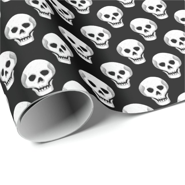 Sketchy Halloween Skull Pattern Wrapping Paper (Roll Corner)