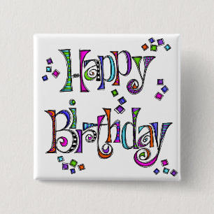 Sketchy Happy Birthday 15 Cm Square Badge