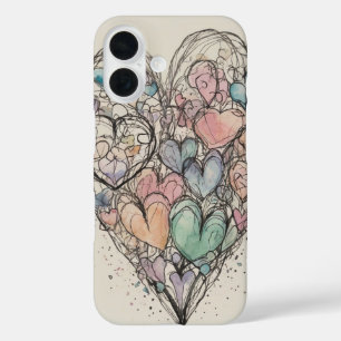 Sketchy Love Hearts iPhone 16 Case