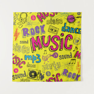 Sketchy Music Doodles Seamless Background Tapestry