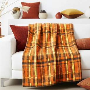 Sketchy orange plaid fleece blanket