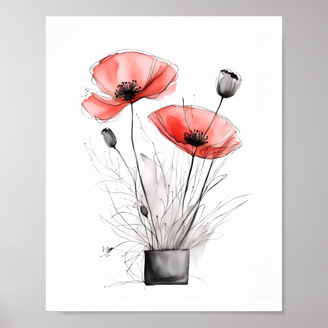 Sketchy Poppy Art Poster (Front)