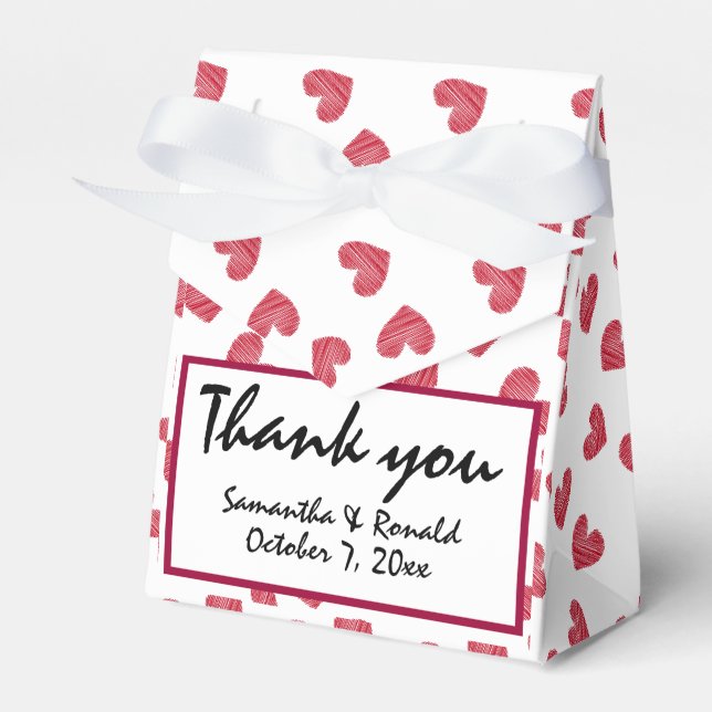 Sketchy Red Heart Wedding  Favour Box (Front Side)