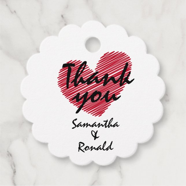 Sketchy Red Heart Wedding Favour Tags (Front)