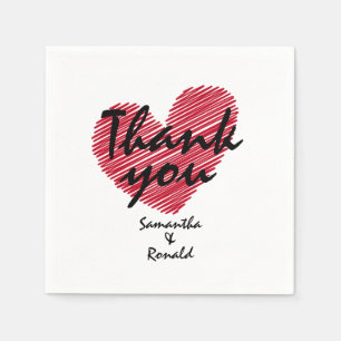 Sketchy Red Heart Wedding Thank You  Napkin