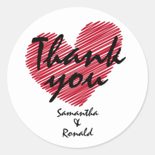 Sketchy Red Heart Wedding Thank You Sticker