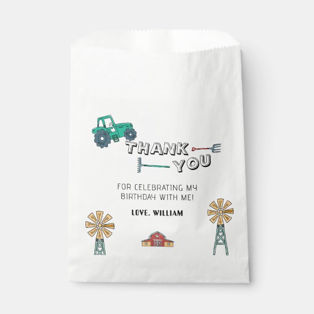 Sketchy Rustic Tractor Farm Windmill Boy Birthday Favour Bags (Front)