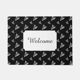 Sketchy Sailboat Pattern   Add Your Text Doormat
