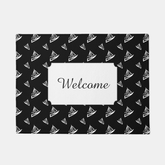Sketchy Sailboat Pattern | Add Your Text Doormat (Front)