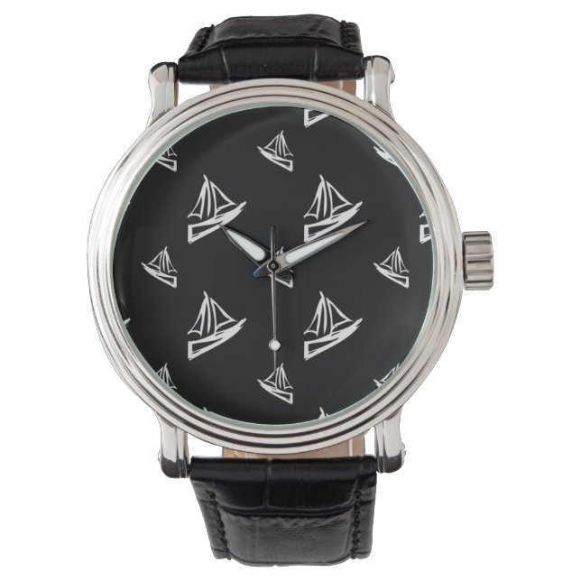 Sketchy Sailboat Pattern Watch (Front)