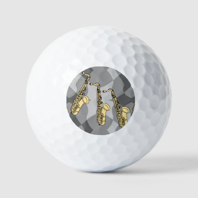 Sketchy Saxophone Grey Pattern Golf Balls (Front)
