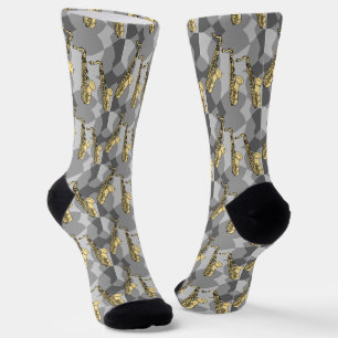 Sketchy Saxophone Grey Pattern Socks