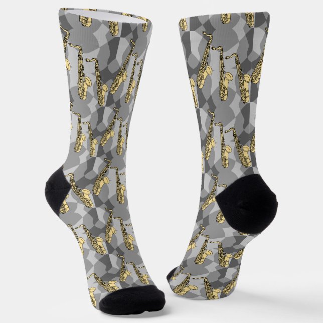 Sketchy Saxophone Grey Pattern Socks (Angled)
