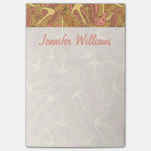 Sketchy Seahorse & Anchor Pattern Add Your Name Post-it Notes