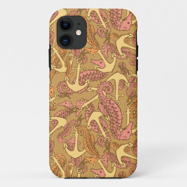Sketchy Seahorse And Anchor Pattern Case-Mate iPhone Case (Back)
