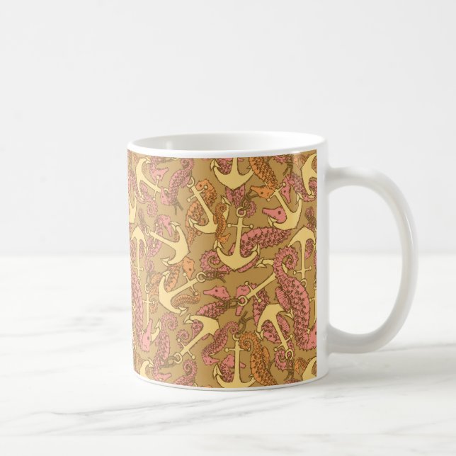 Sketchy Seahorse And Anchor Pattern Coffee Mug (Right)