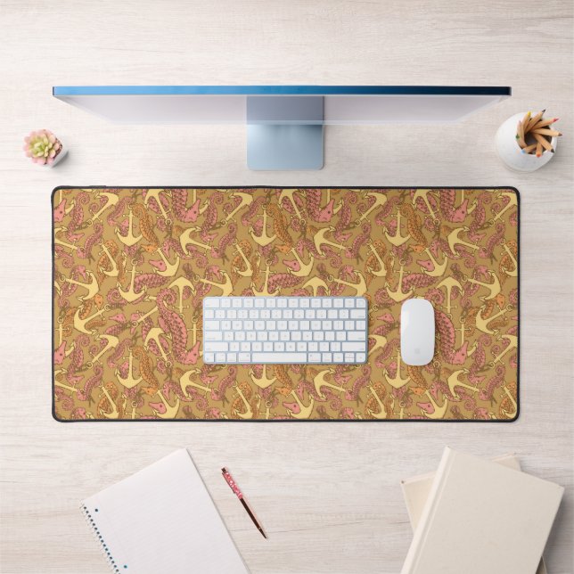 Sketchy Seahorse And Anchor Pattern Desk Mat (Office 1)