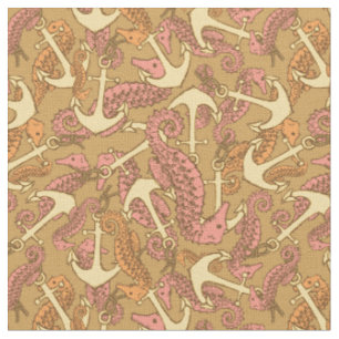 Sketchy Seahorse And Anchor Pattern Fabric
