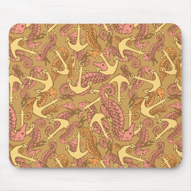 Sketchy Seahorse And Anchor Pattern Mouse Mat (Front)