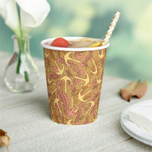 Sketchy Seahorse And Anchor Pattern Paper Cups