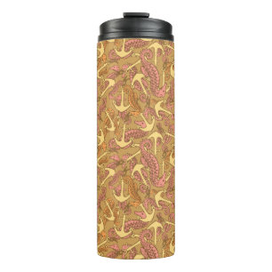 Sketchy Seahorse And Anchor Pattern Thermal Tumbler