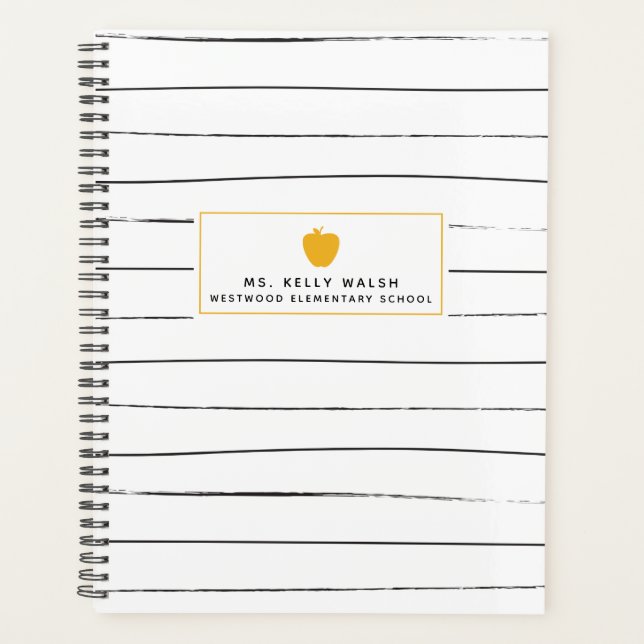 Sketchy Stripes Gold Apple Teacher Planner (Front)
