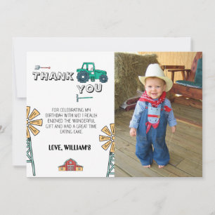 Sketchy Tractor Farm Photo Birthday Thank You Card