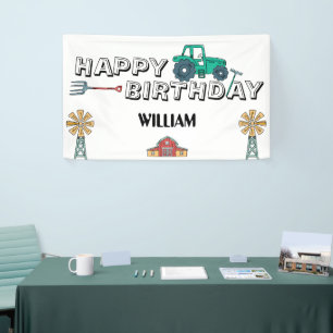 Sketchy Tractor Farm Windmill Boy Happy Birthday Banner