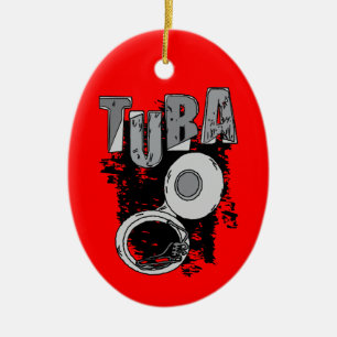 Sketchy Tuba and Text Ceramic Tree Decoration
