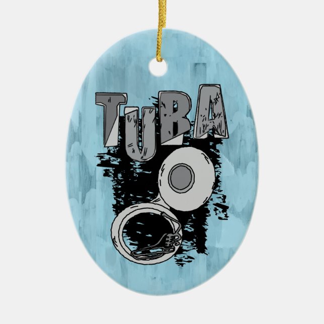 Sketchy Tuba and Text Ceramic Tree Decoration (Front)