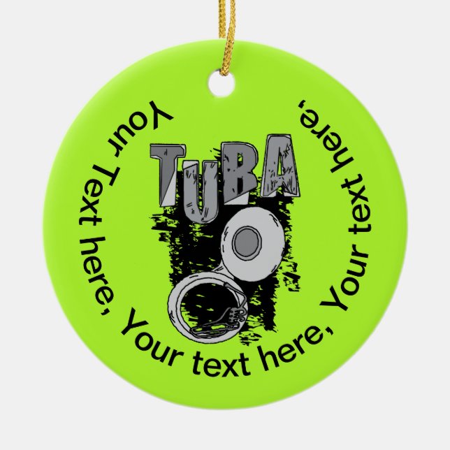 Sketchy Tuba and Text Ceramic Tree Decoration (Front)