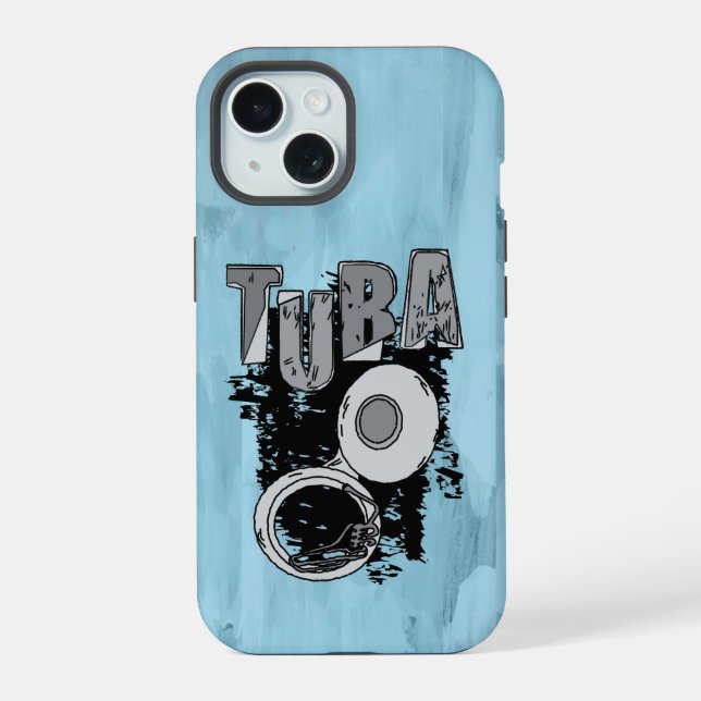 Sketchy Tuba and Text iPhone 15 Case (Back)