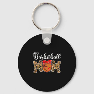 Sketll Mom Leopard Messy Bun Game Day Funny Mother Key Ring