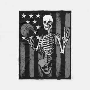 Sketll Player Skeleton Athlete Halloween Usa Flag  Fleece Blanket
