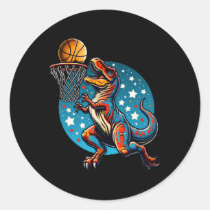 Sketll Player T-rex Dinosaur  Classic Round Sticker