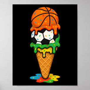 Sketll Soccer Ice Cream Drip Colorful Summer Game  Poster