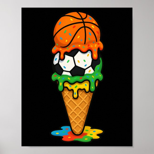 Sketll Soccer Ice Cream Drip Colourful Summer Game Poster (Front)