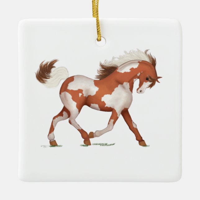 Skewbald Overo Paint Horse Pony Nameplate Memorial Ceramic Ornament (Front)