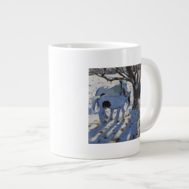 Skewbald Ponies in Winter 2012 Large Coffee Mug (Front Right)