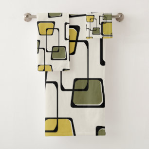 Skewed Squares Midcentury Pattern Chartreuse Bath Towel Set