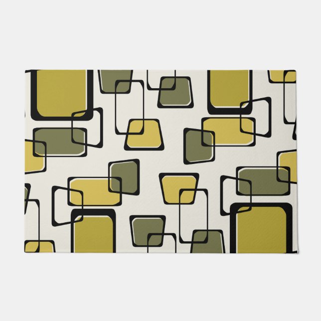 Skewed Squares Midcentury Pattern Chartreuse Doormat (Front)