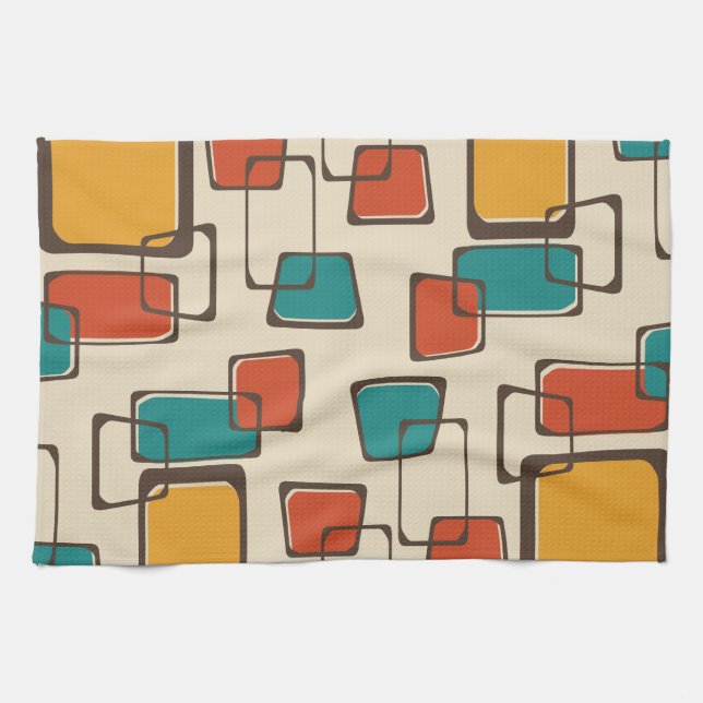 Skewed Squares Midcentury Pattern Tea Towel (Horizontal)