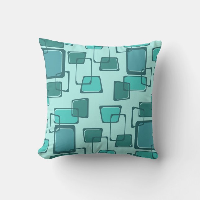 Skewed Squares Midcentury Turquoise Cushion (Front)