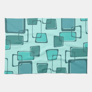 Skewed Squares Midcentury Turquoise Tea Towel