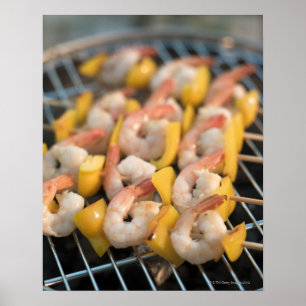 Skewer with grilled shrimps and pepper Sweden. Poster