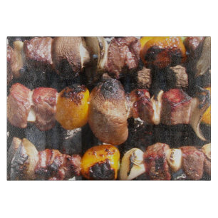 Skewered Kabobs on Barbecue Grill Cutting Board