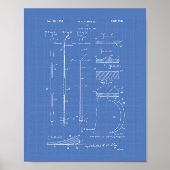 Ski 1937 Patent Art Blueprint Poster (Front)