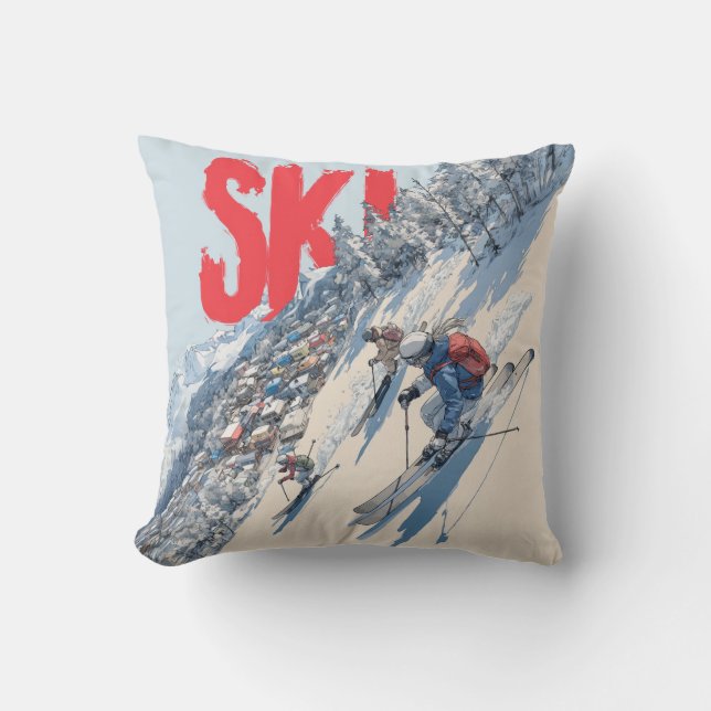 Ski Adventure on Mountain Slope Cushion (Front)