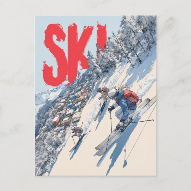 Ski Adventure on Mountain Slope Postcard (Front)